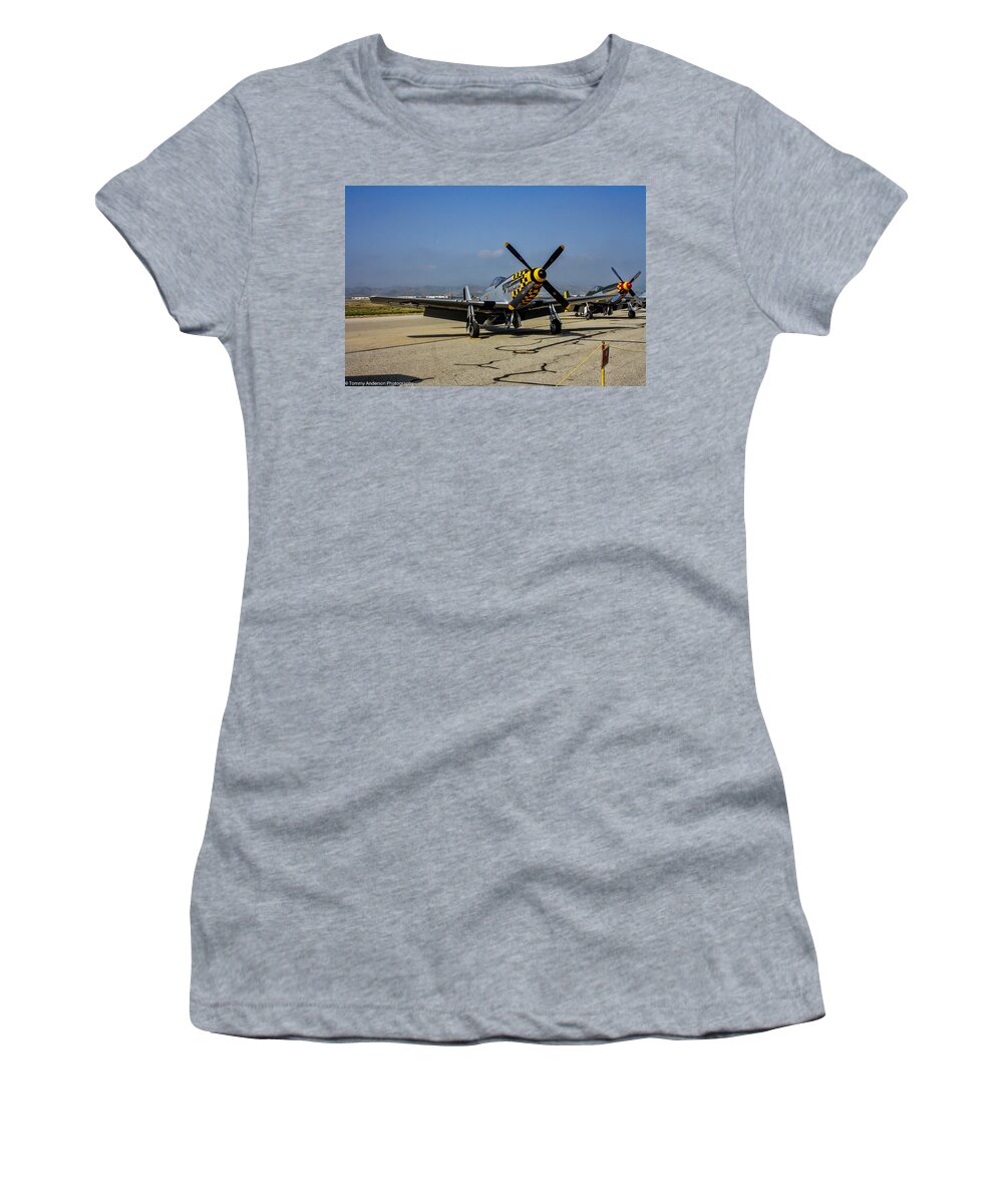 North American P-51 Mustang Women's T-Shirt featuring the photograph Ponies on the Ramp by Tommy Anderson