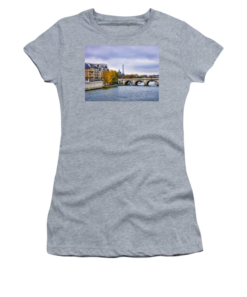 Pont Women's T-Shirt featuring the photograph Pont Neuf View of Eiffel Tower by Robert Meyers-Lussier