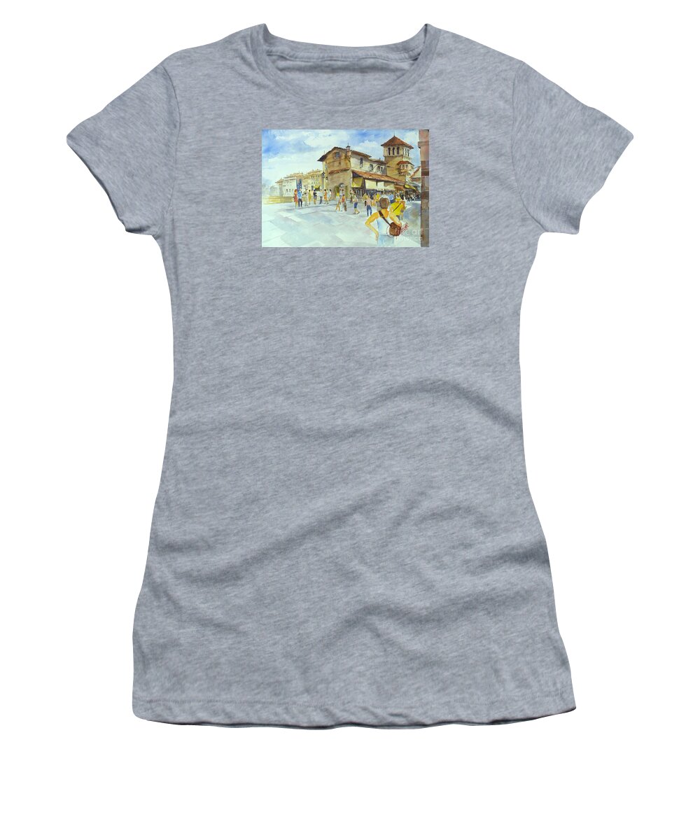 Bridge Scene Women's T-Shirt featuring the painting Ponti Vecchio by Gerald Miraldi