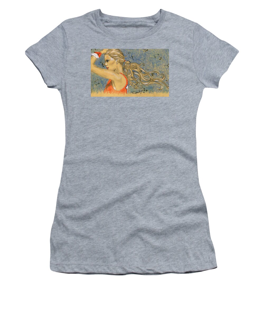 Portrait Women's T-Shirt featuring the drawing Ponytail Run by PJ Lewis
