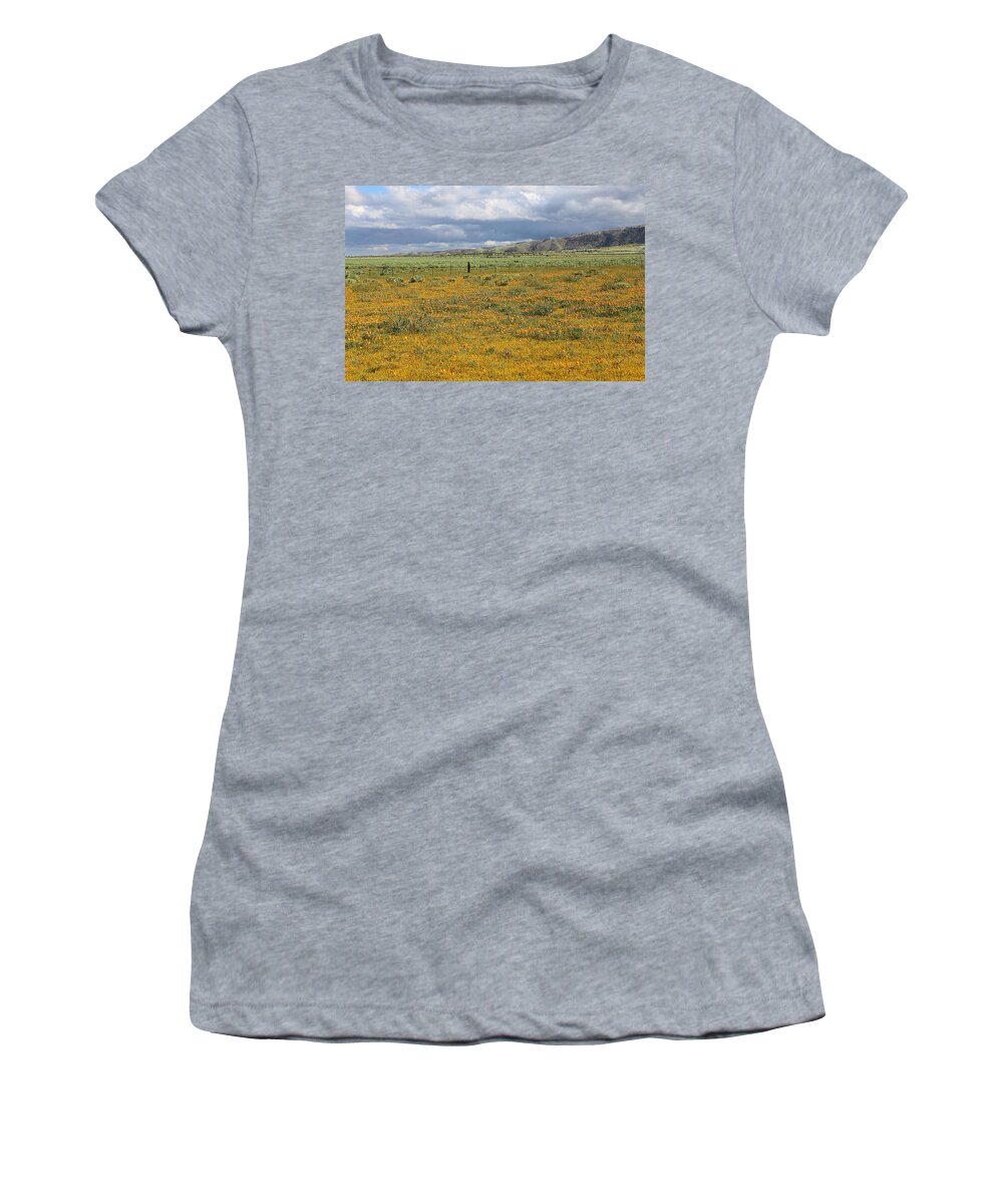 Poppies Field In Antelope Valley Women's T-Shirt featuring the photograph Poppies Field In Antelope Valley by Viktor Savchenko