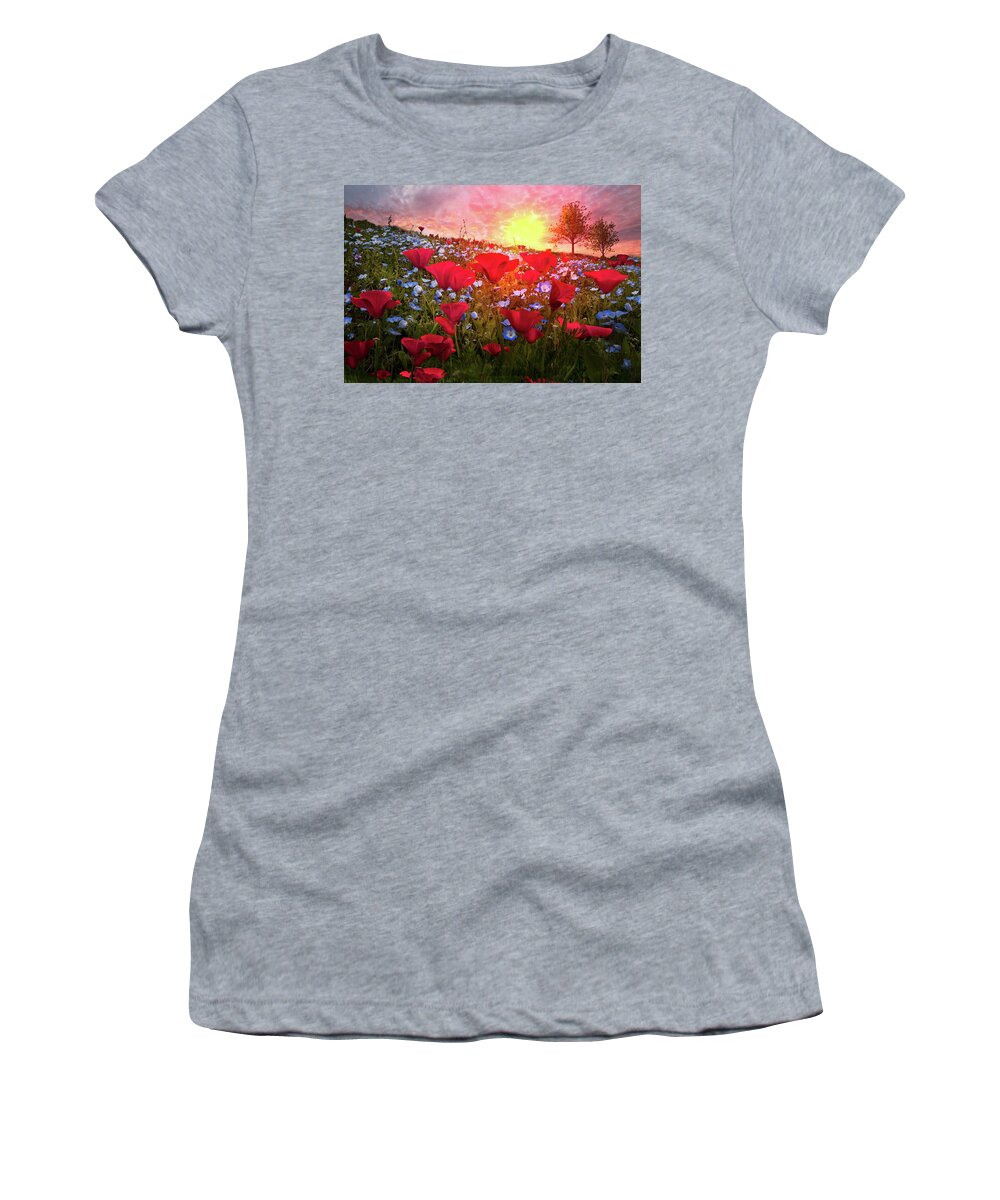 Appalachia Women's T-Shirt featuring the photograph Poppy Fields at Dawn by Debra and Dave Vanderlaan