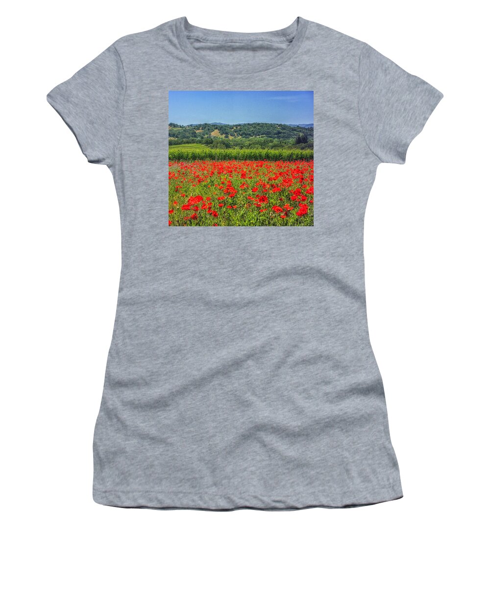 California Women's T-Shirt featuring the photograph Poppy vineyards by Sylvia J Zarco