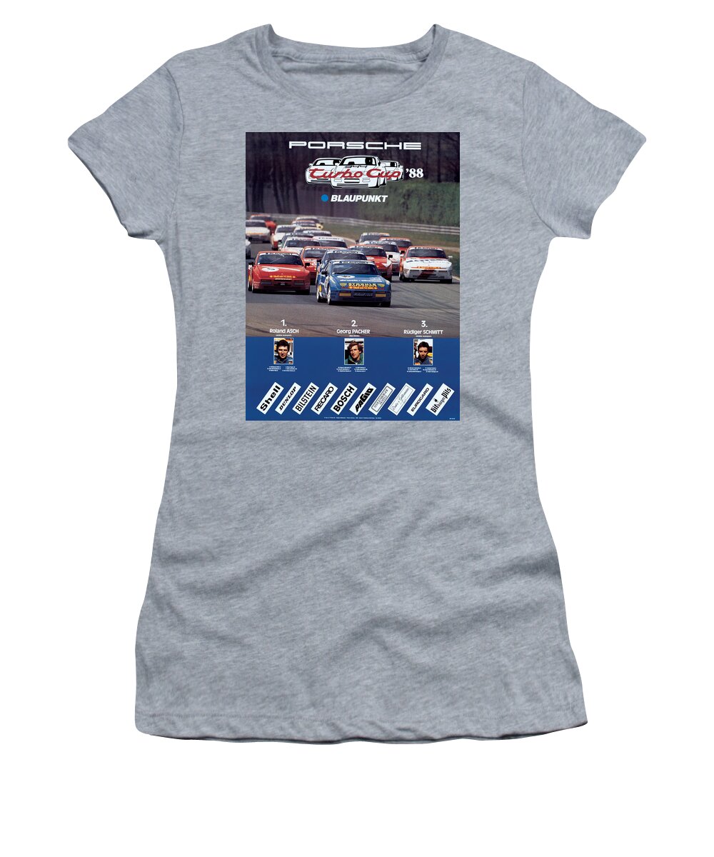 Porsche Women's T-Shirt featuring the digital art Porsche Turbo Cup 1988 by Georgia Clare