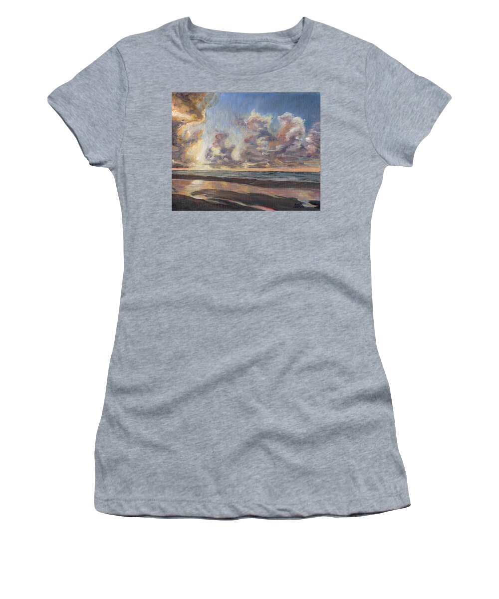 Surf Women's T-Shirt featuring the painting Port Aransas Sunrise by Adam Johnson