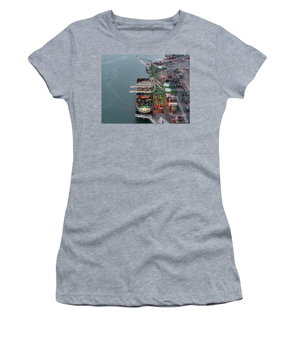 Port Of Oakland Women's T-Shirt featuring the photograph Port of Oakland Aerial Photo by David Oppenheimer