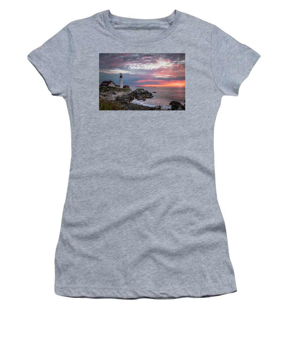 Maine Women's T-Shirt featuring the photograph Portland Head Light Sunrise by Colin Chase