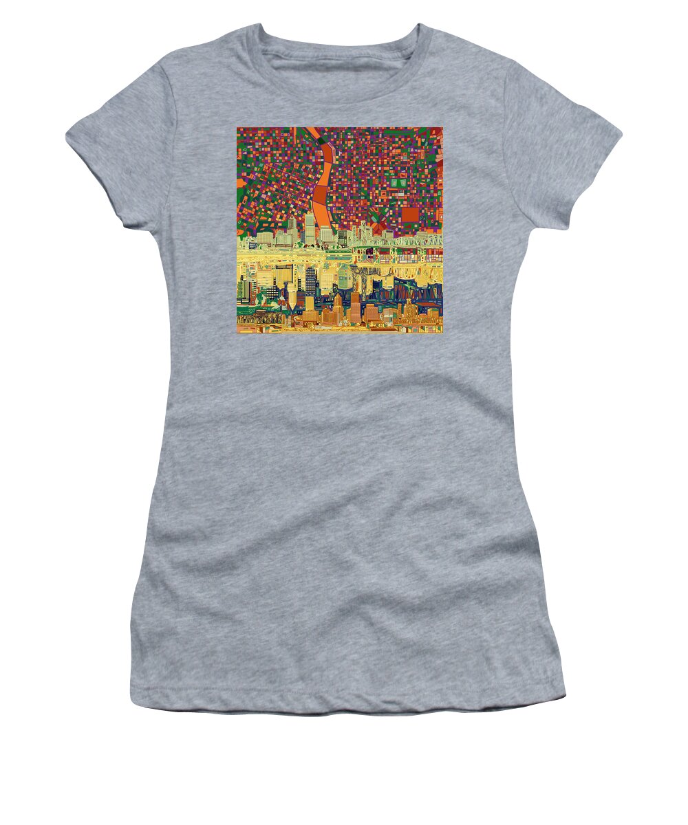 Portland Women's T-Shirt featuring the painting Portland Skyline Abstract 3 by Bekim M