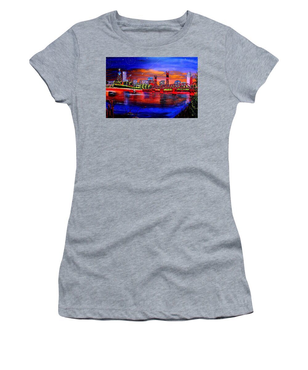  Women's T-Shirt featuring the painting Portland Starry Night #8 by James Dunbar