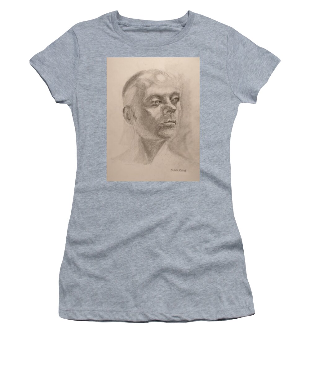 Male Women's T-Shirt featuring the drawing Portrait by Nicolas Bouteneff