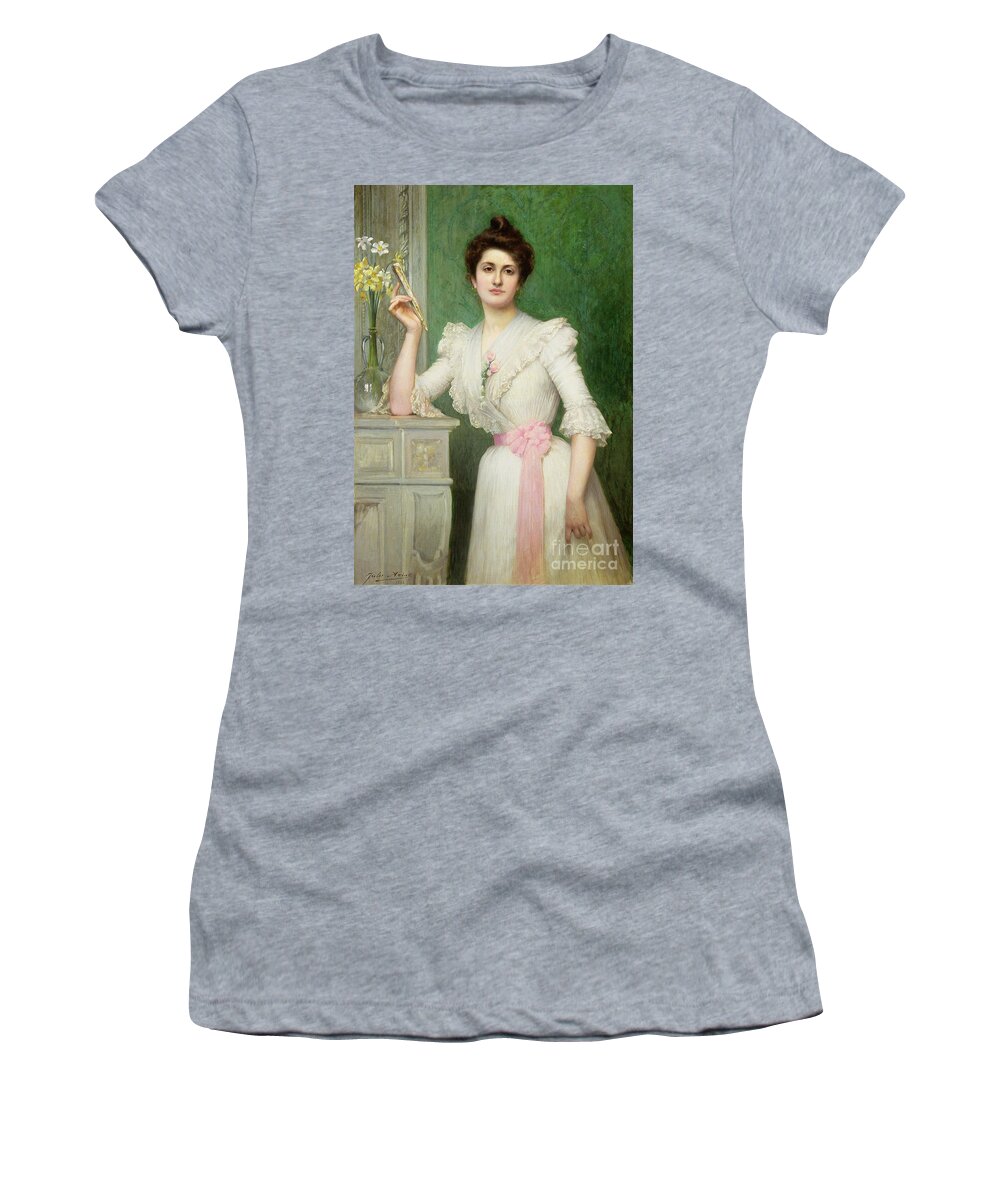 Portrait Women's T-Shirt featuring the photograph Portrait of a lady holding a fan by Jules-Charles Aviat