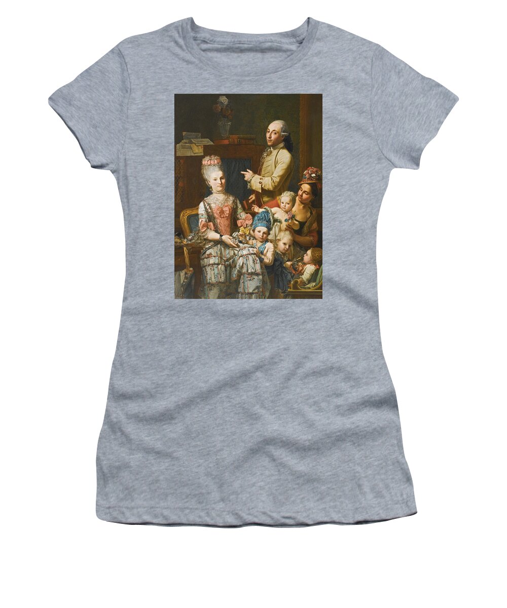 Giuseppe Baldrighi Women's T-Shirt featuring the painting Portrait of Antonio Ghedini and his family by Giuseppe Baldrighi