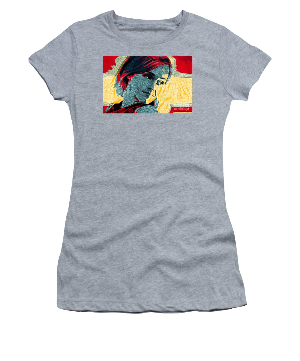 Emma Watson Women's T-Shirt featuring the digital art Portrait of Emma Watson by Zedi