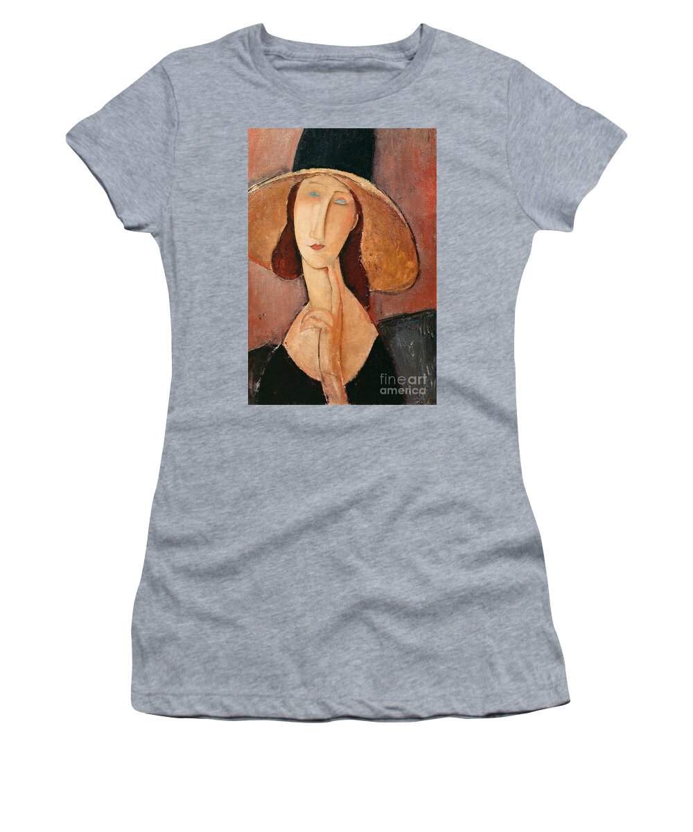 Portrait Women's T-Shirt featuring the painting Portrait of Jeanne Hebuterne in a large hat by Amedeo Modigliani
