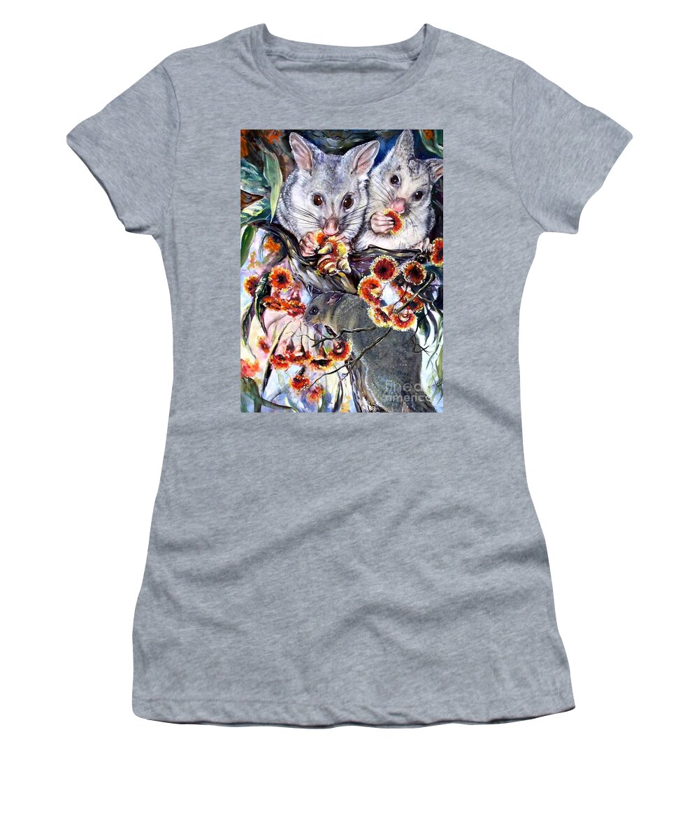 Gouache. Wildlife Women's T-Shirt featuring the painting Possum Family by Ryn Shell