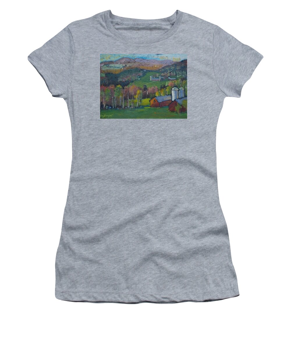 Red Barns Women's T-Shirt featuring the painting Pownel Vt by Len Stomski