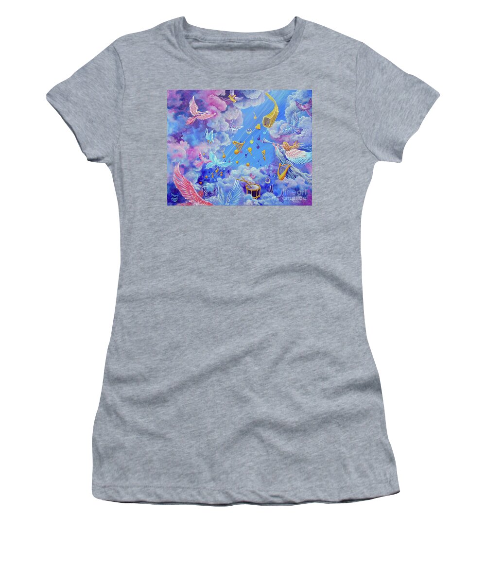 Prophetic Art Women's T-Shirt featuring the painting Praise Him From The Heavens by Nancy Cupp