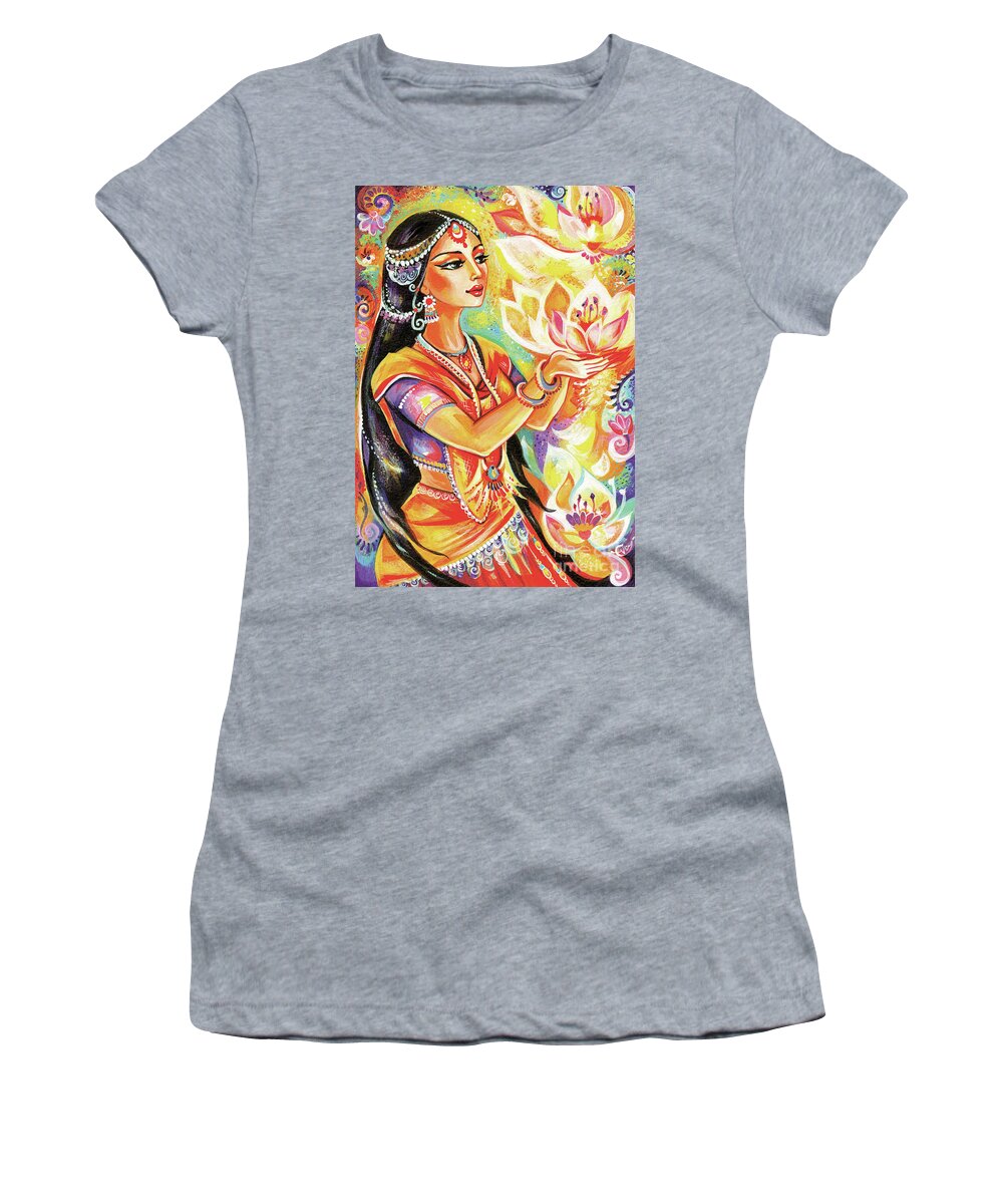 Indian Goddess Women's T-Shirt featuring the painting Pray of the Lotus River by Eva Campbell