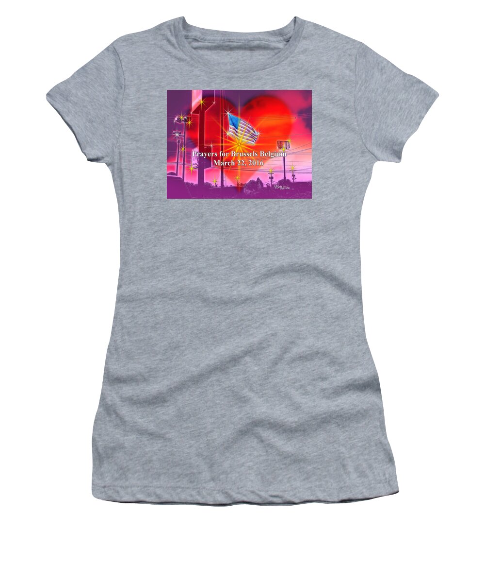 Artist Barbara Tristan Women's T-Shirt featuring the photograph Prayers for Brussels #9726_4 by Barbara Tristan
