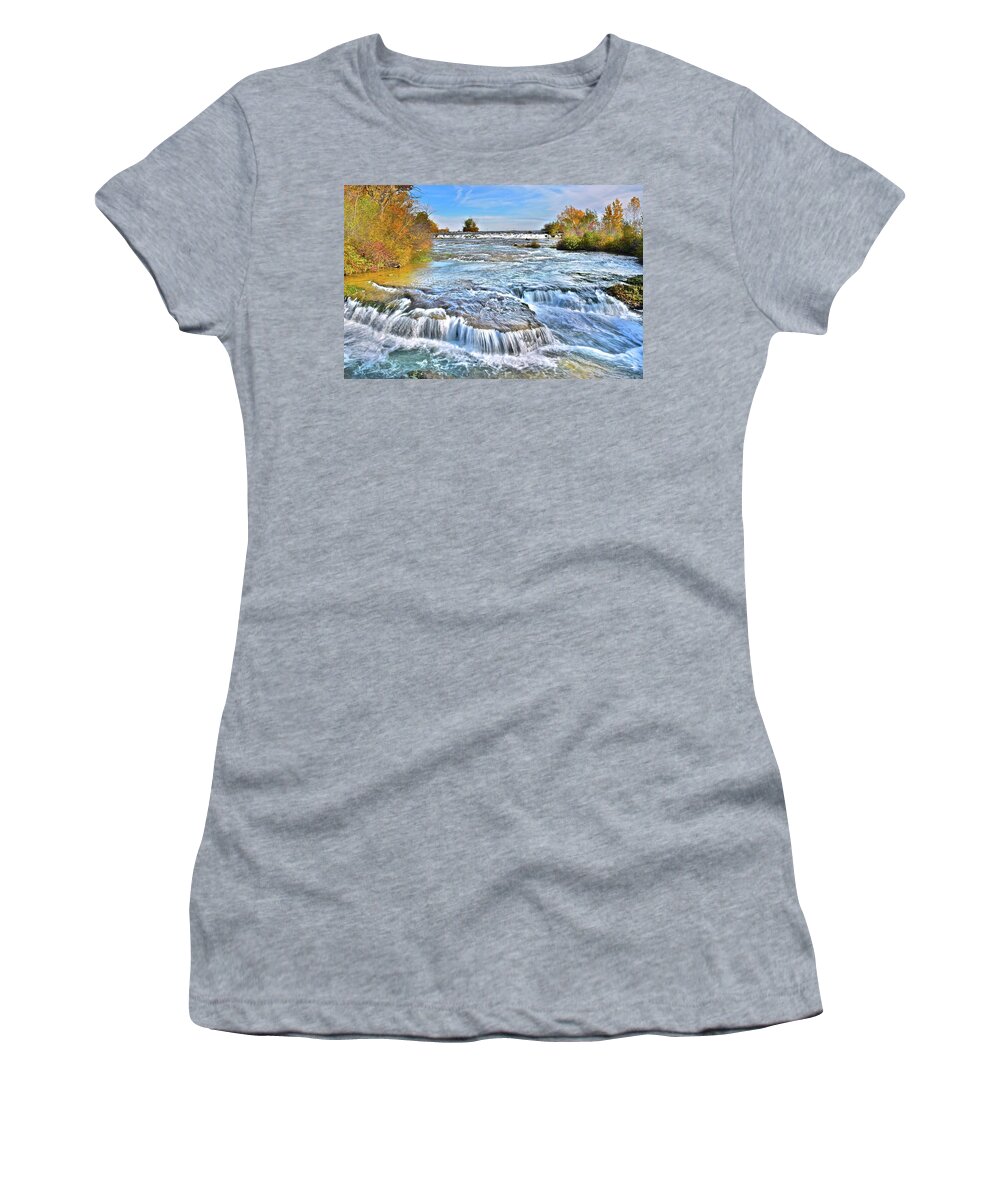 Waterfall Women's T-Shirt featuring the photograph Preparing for the Big Fall by Frozen in Time Fine Art Photography
