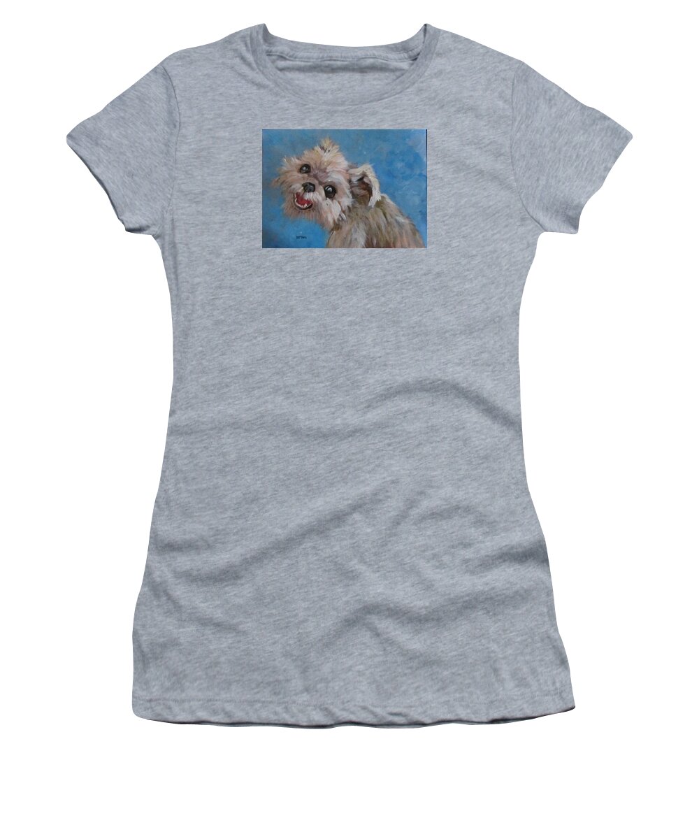 Dog Women's T-Shirt featuring the painting Pudgy Smiles by Barbara O'Toole