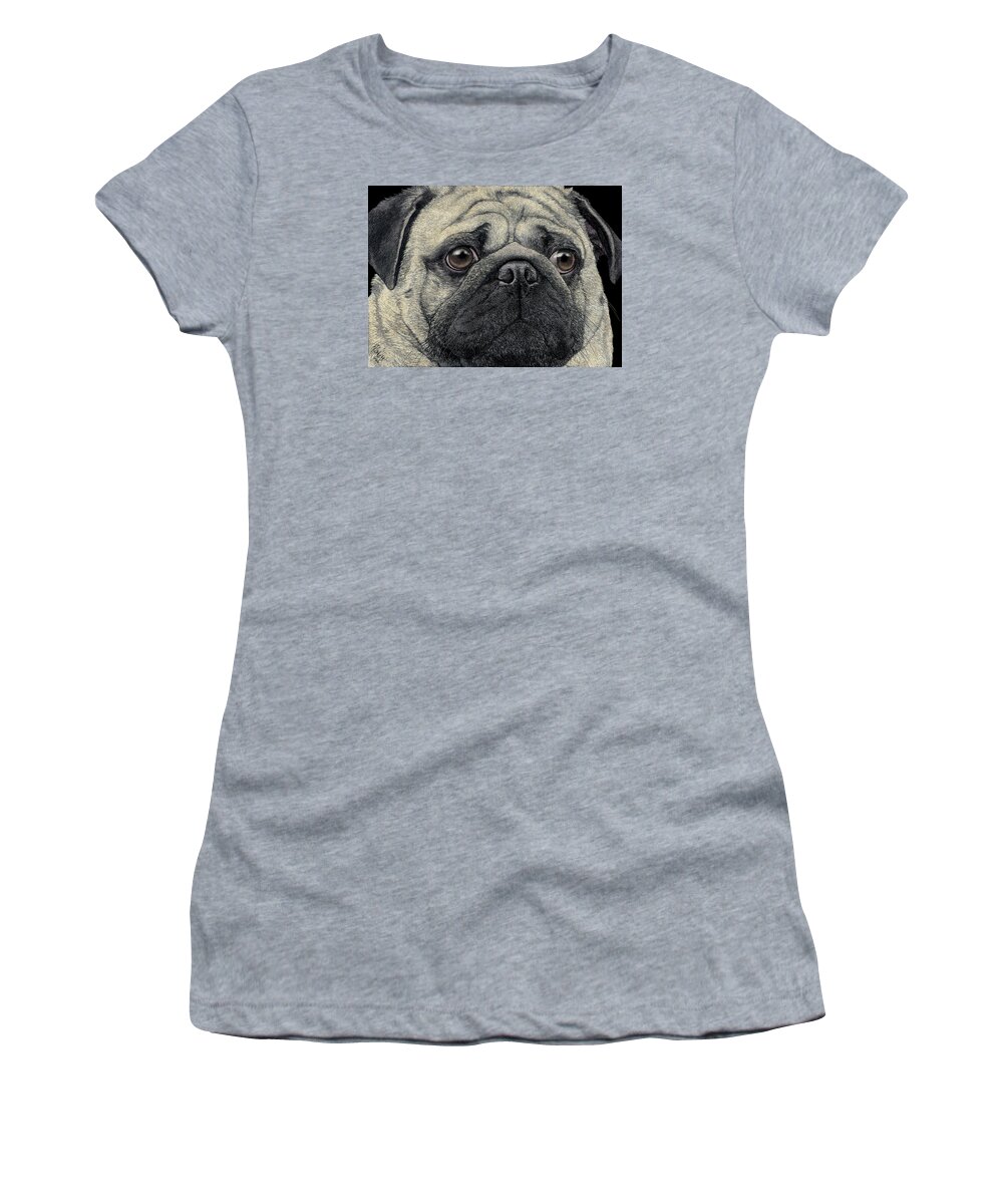 Dog Women's T-Shirt featuring the drawing Pugshot by Ann Ranlett