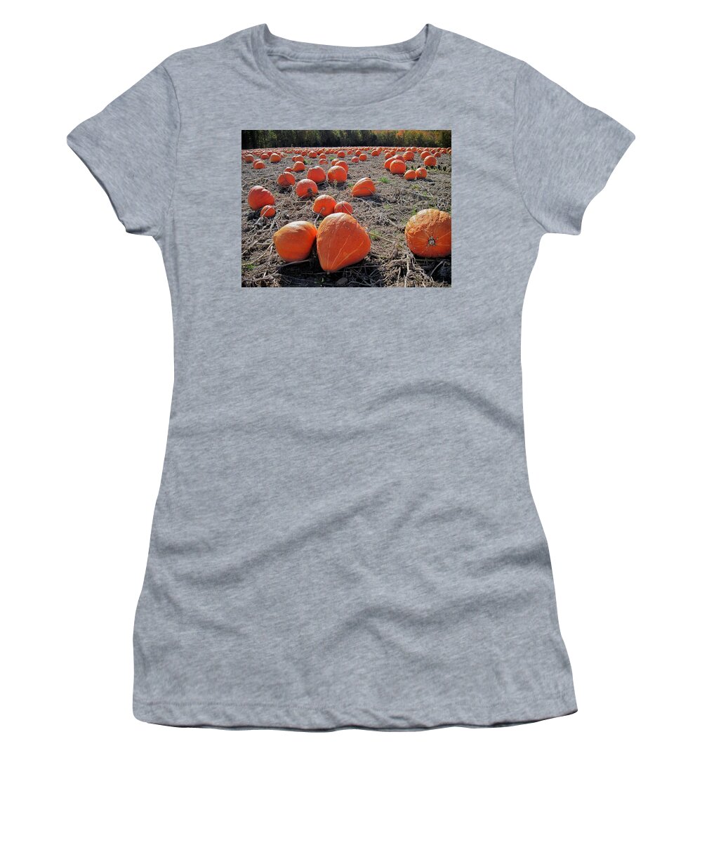 Imperfect Women's T-Shirt featuring the photograph Pumpkins of an Imperfect World by Mary Lee Dereske
