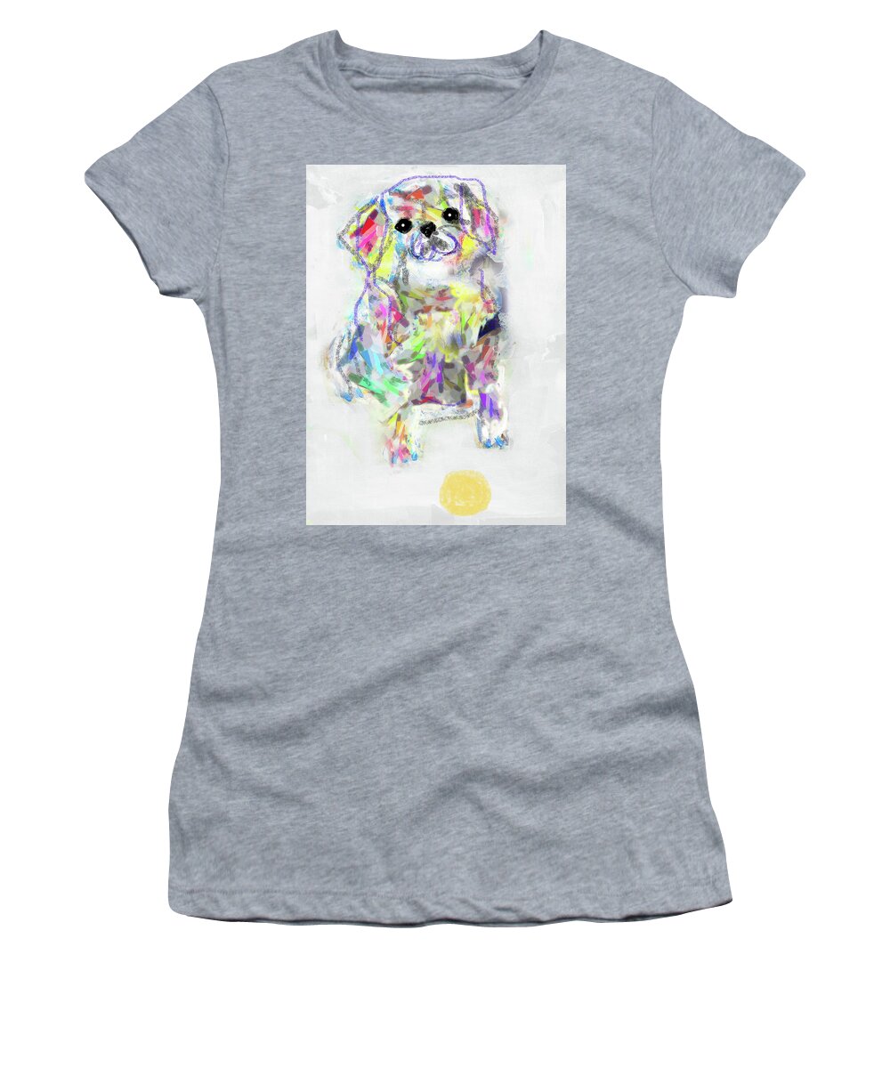 Neon Women's T-Shirt featuring the painting Puppy with ball by Claudia Schoen
