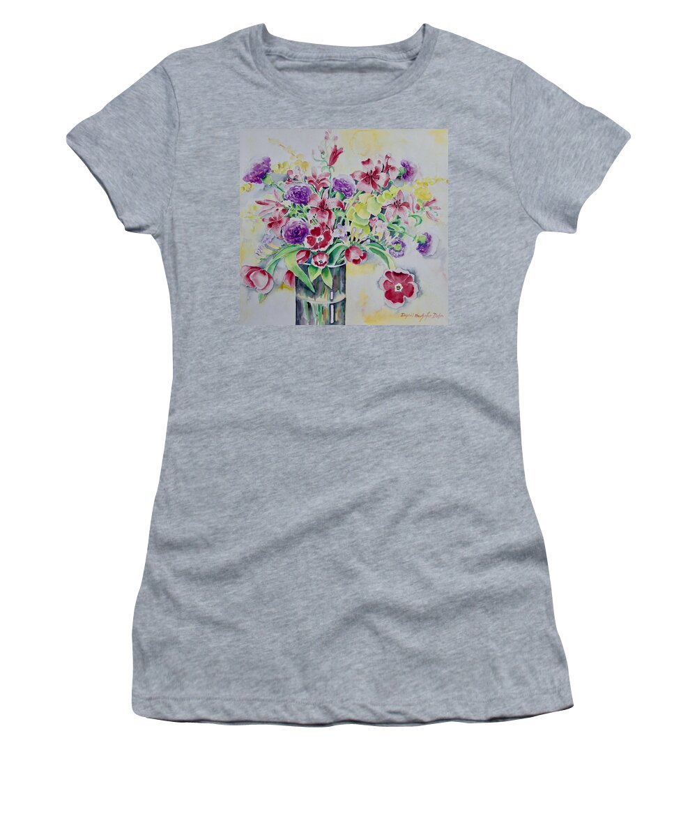 Flowers Women's T-Shirt featuring the painting Purple and Yellow Delight by Ingrid Dohm