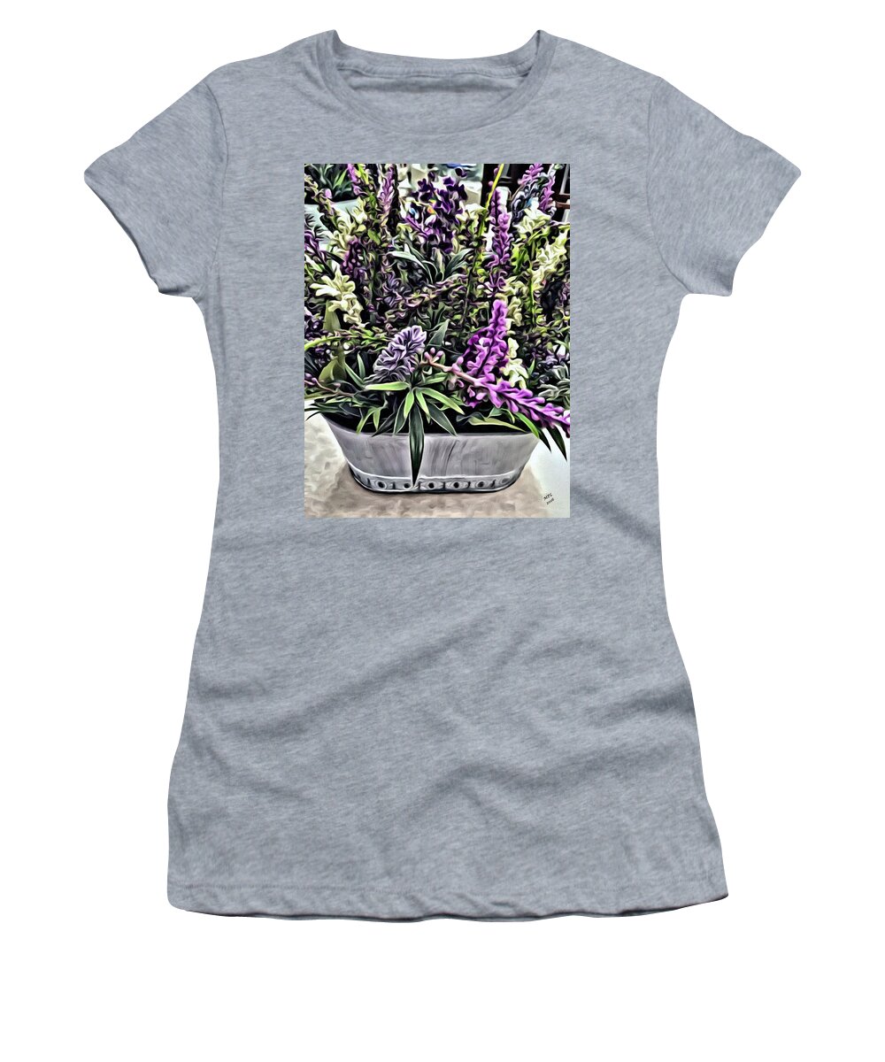 Purple Flowers Women's T-Shirt featuring the painting Purple Flowers In Bloom by Marian Lonzetta