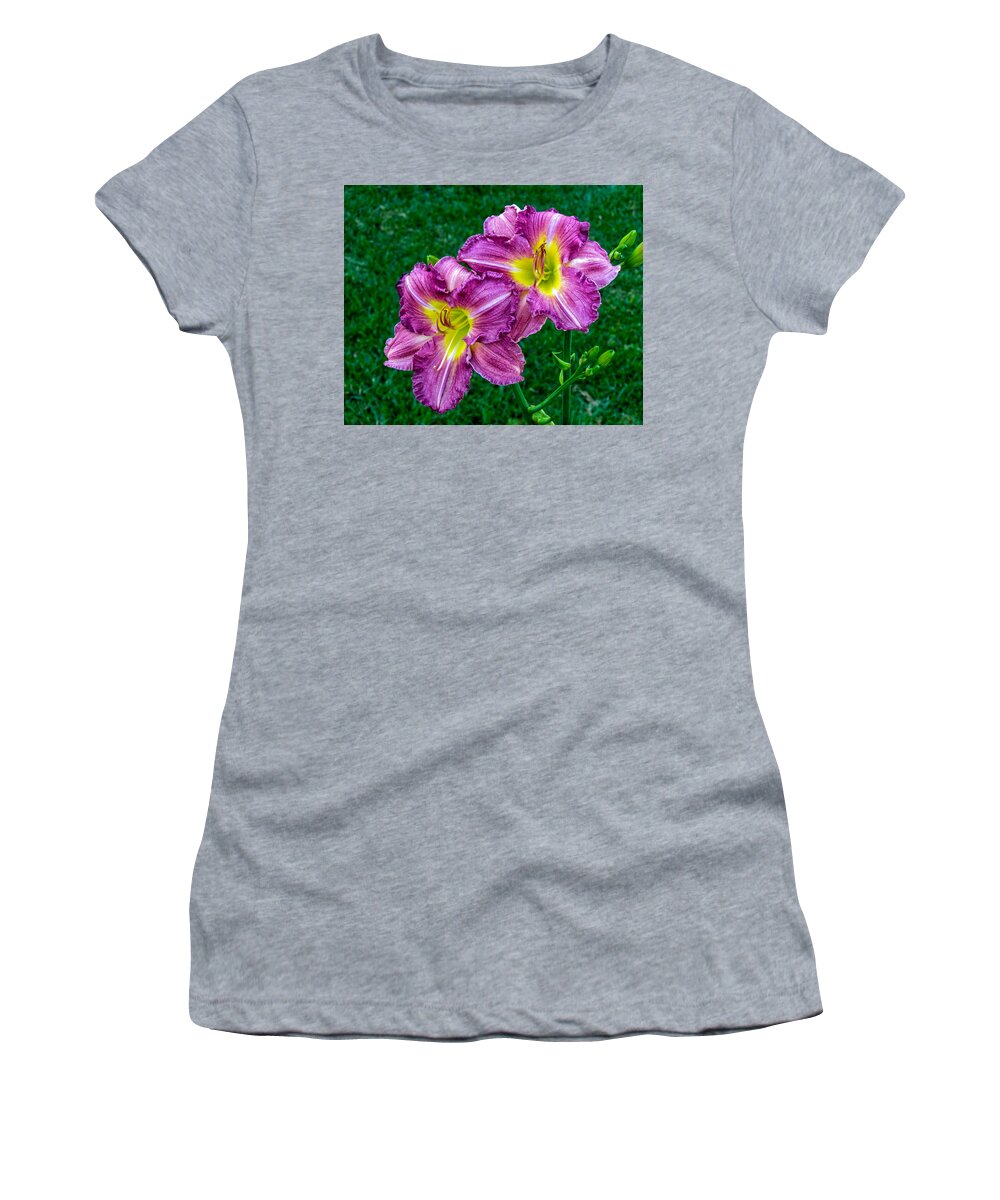 Flowers Women's T-Shirt featuring the photograph Purple Pair by Nathan Little