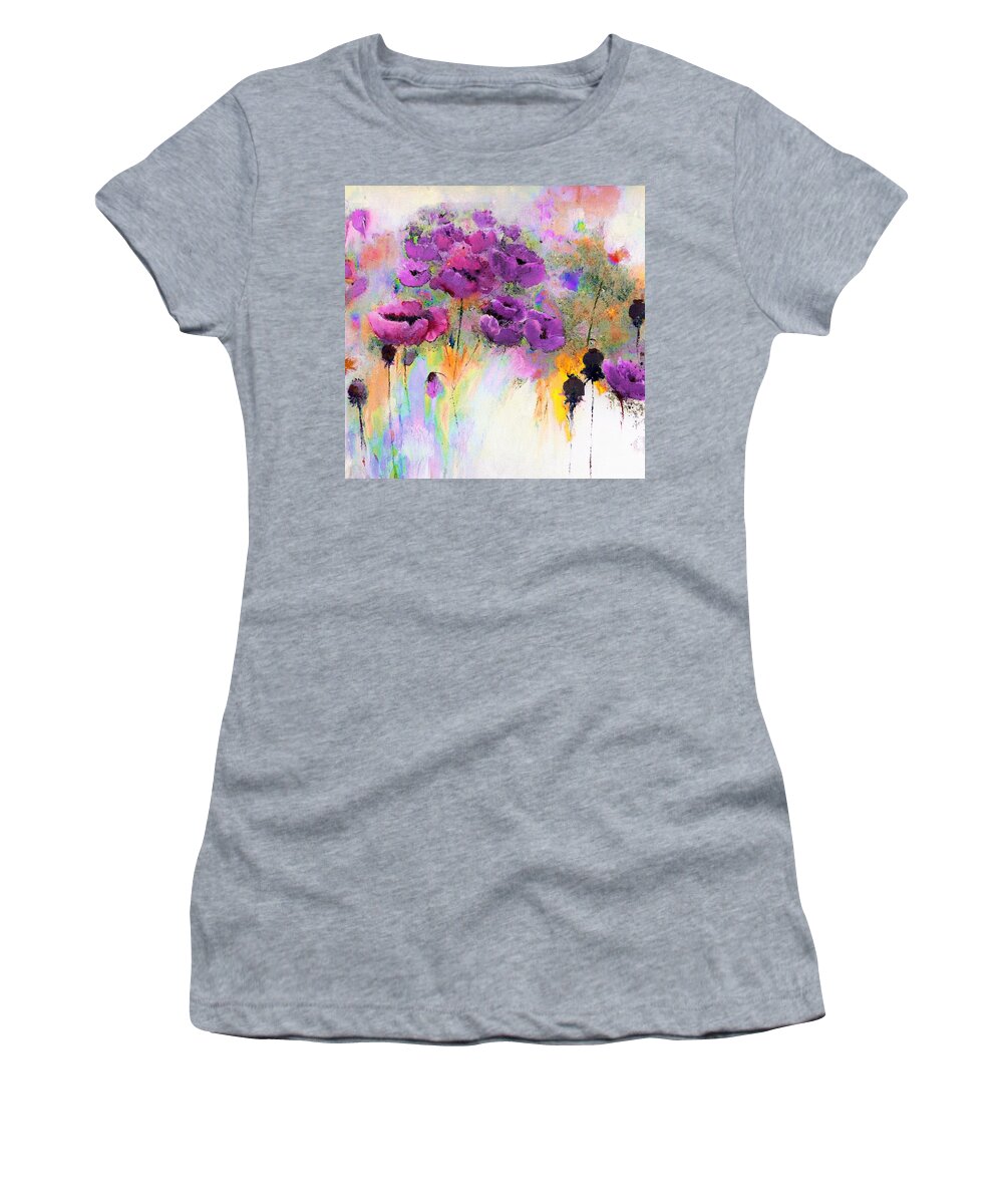 Purple Women's T-Shirt featuring the digital art Purple Poppy Passion Painting by Lisa Kaiser