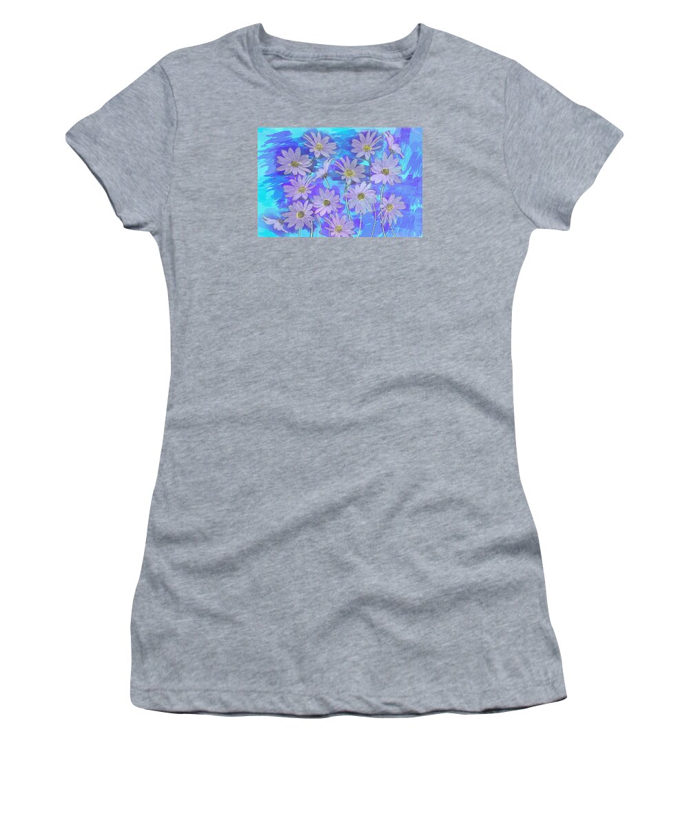 Flowers Women's T-Shirt featuring the mixed media Purple Teal Daisy Watercolor by Patti Deters
