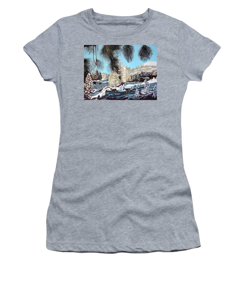 R-ranch Women's T-Shirt featuring the painting R-Ranch snow by Olga Kaczmar