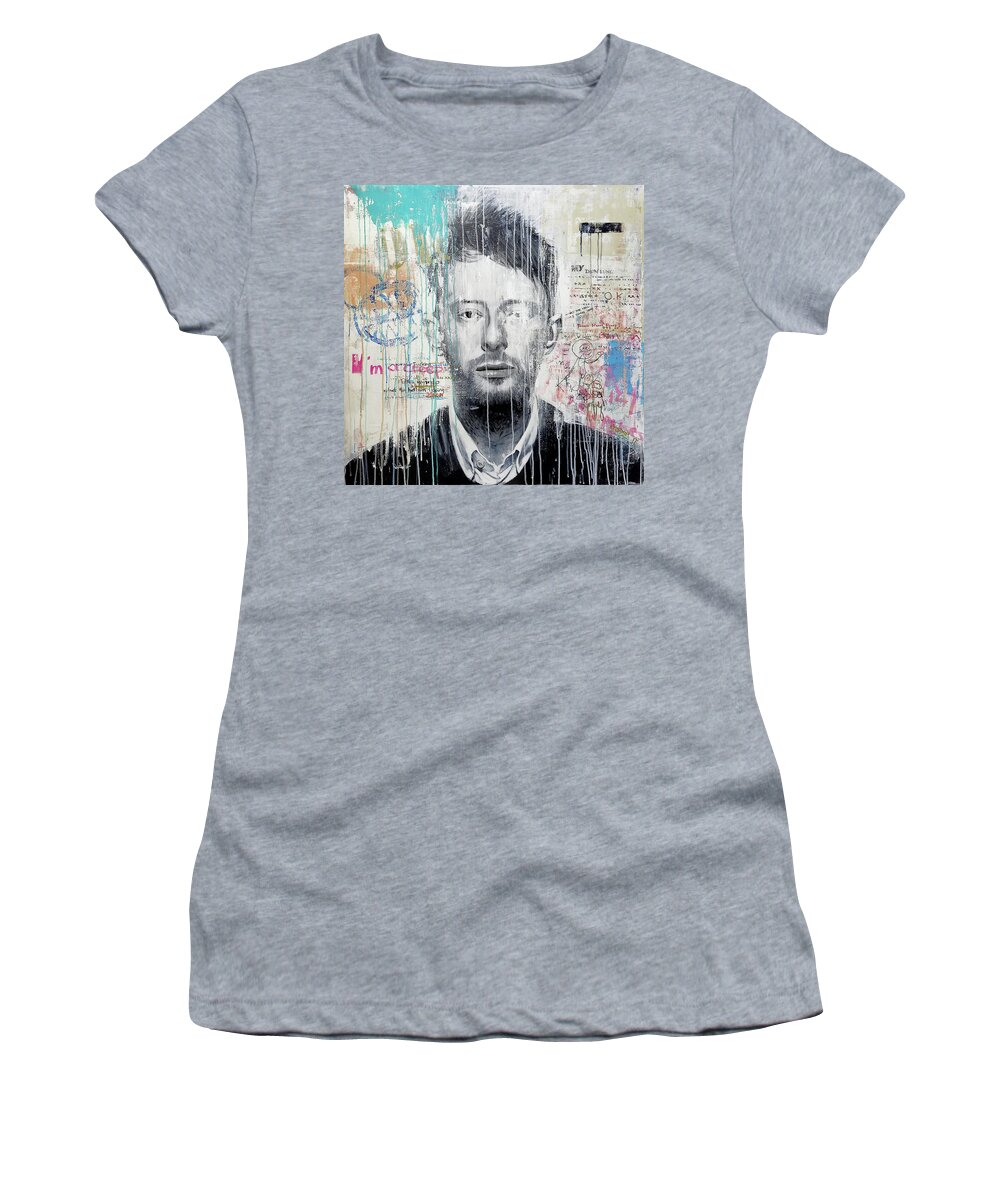 Jimi Hendrix Women's T-Shirt featuring the painting Radiohead - Thom Yorke by Art Popop