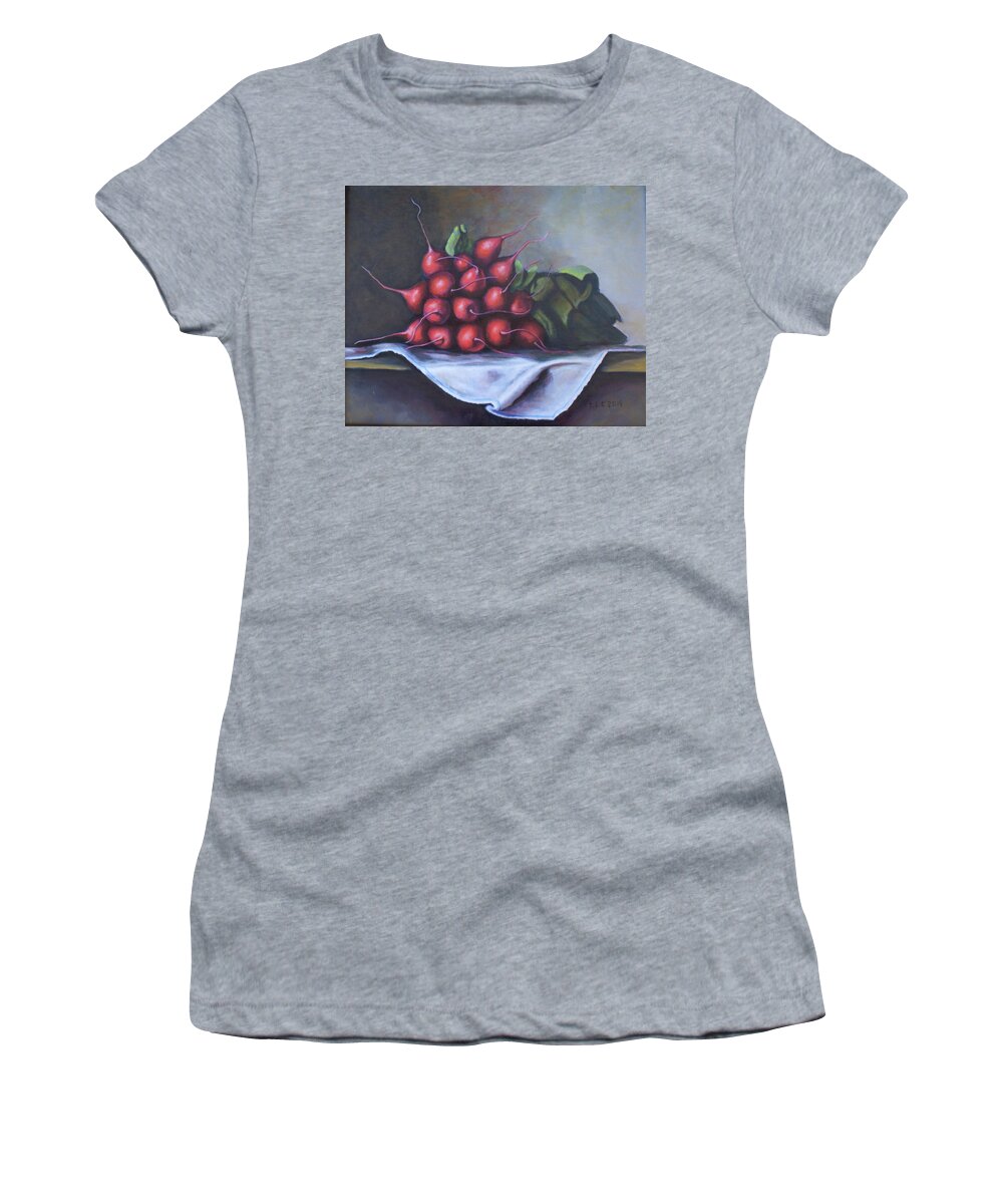 Acrylic Women's T-Shirt featuring the painting Radishes From The Garden by Theresa Cangelosi
