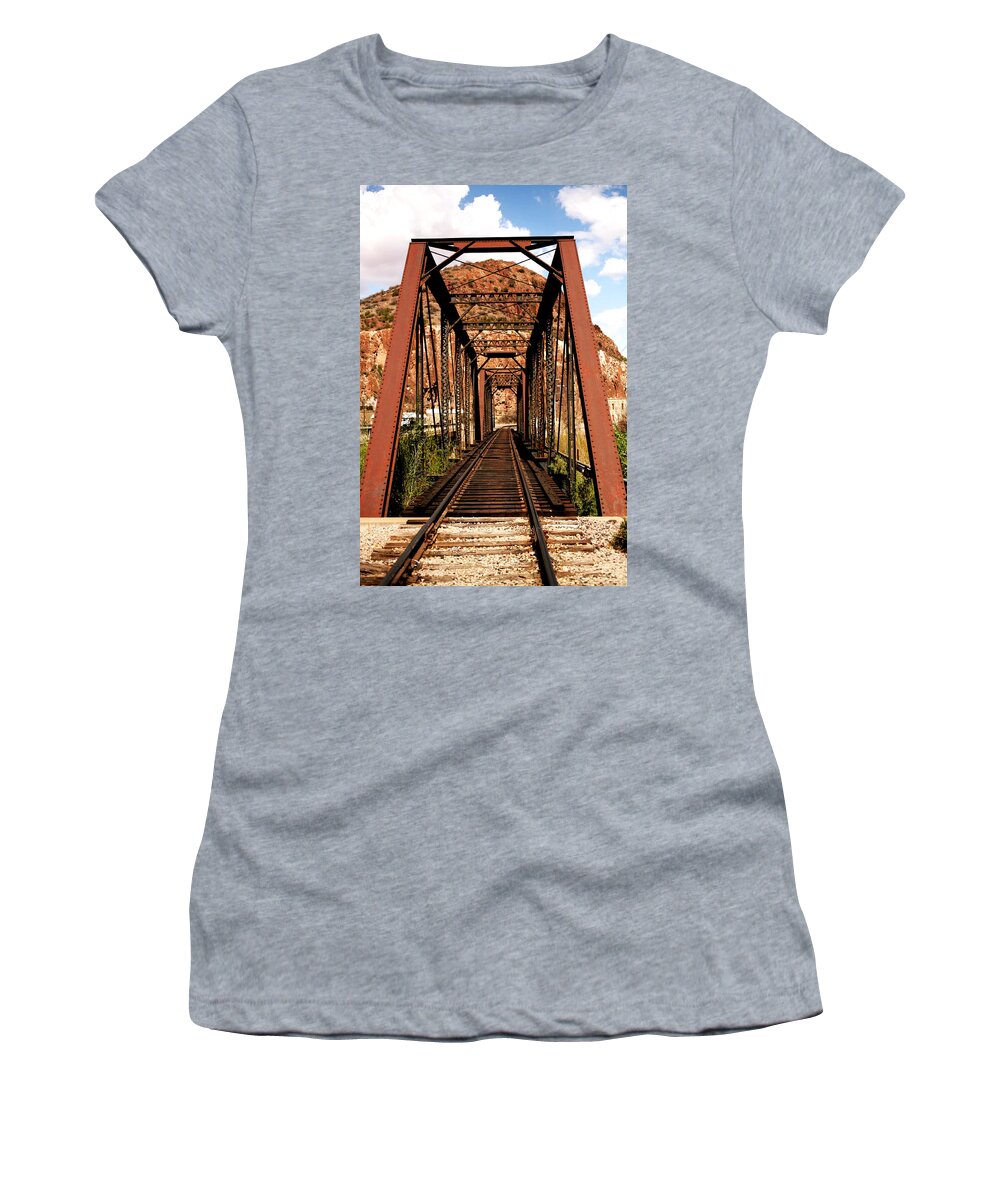 Railroad Women's T-Shirt featuring the photograph Railroad Bridge by Charles Benavidez
