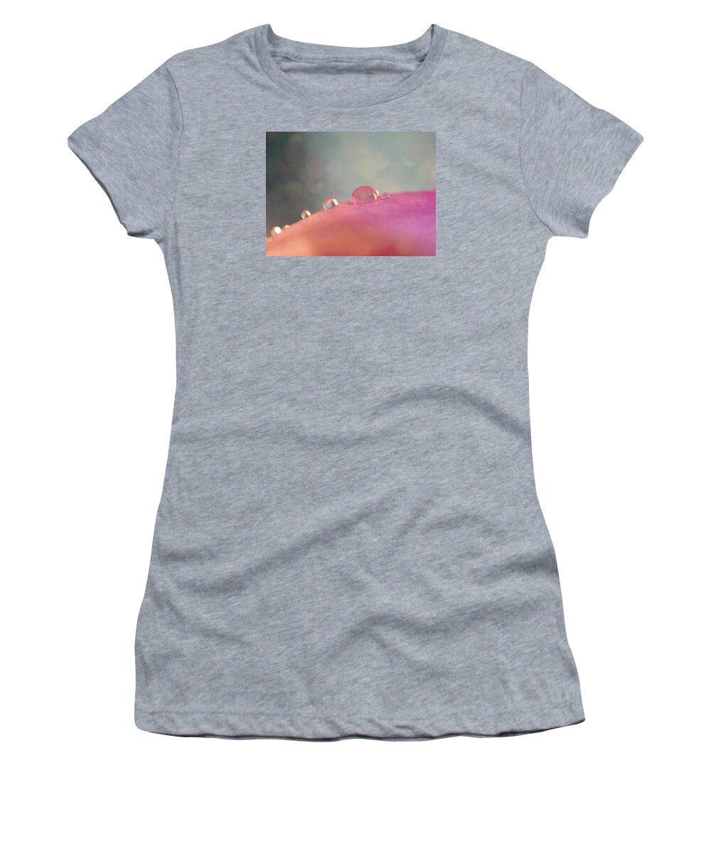 Gentle Women's T-Shirt featuring the photograph Rain drops on pink by Lilia S