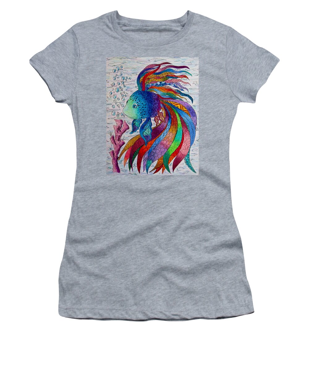 Children's Art Women's T-Shirt featuring the drawing Rainbow fish by Megan Walsh
