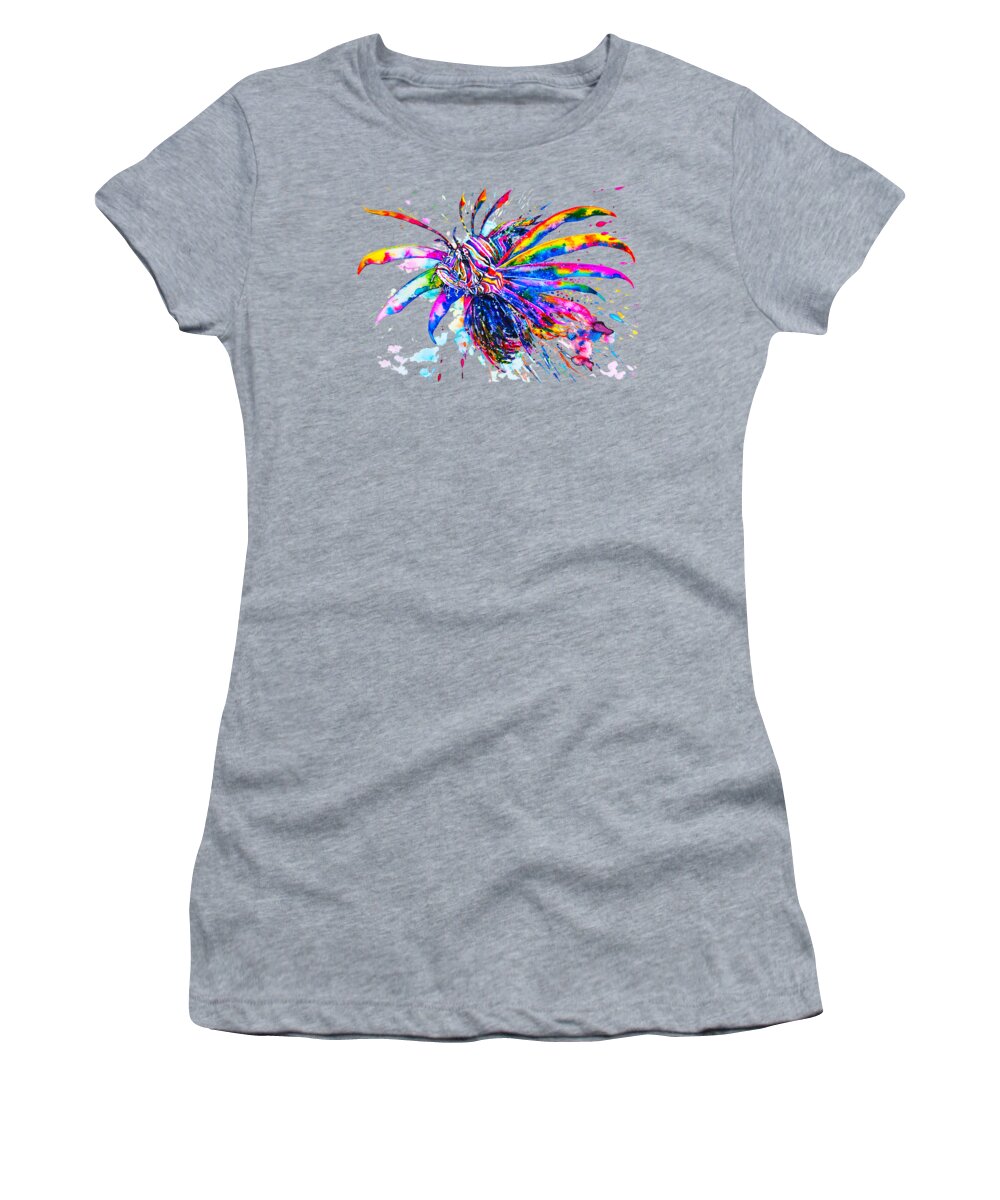 Pterois Women's T-Shirt featuring the painting Rainbow Lionfish by Zaira Dzhaubaeva