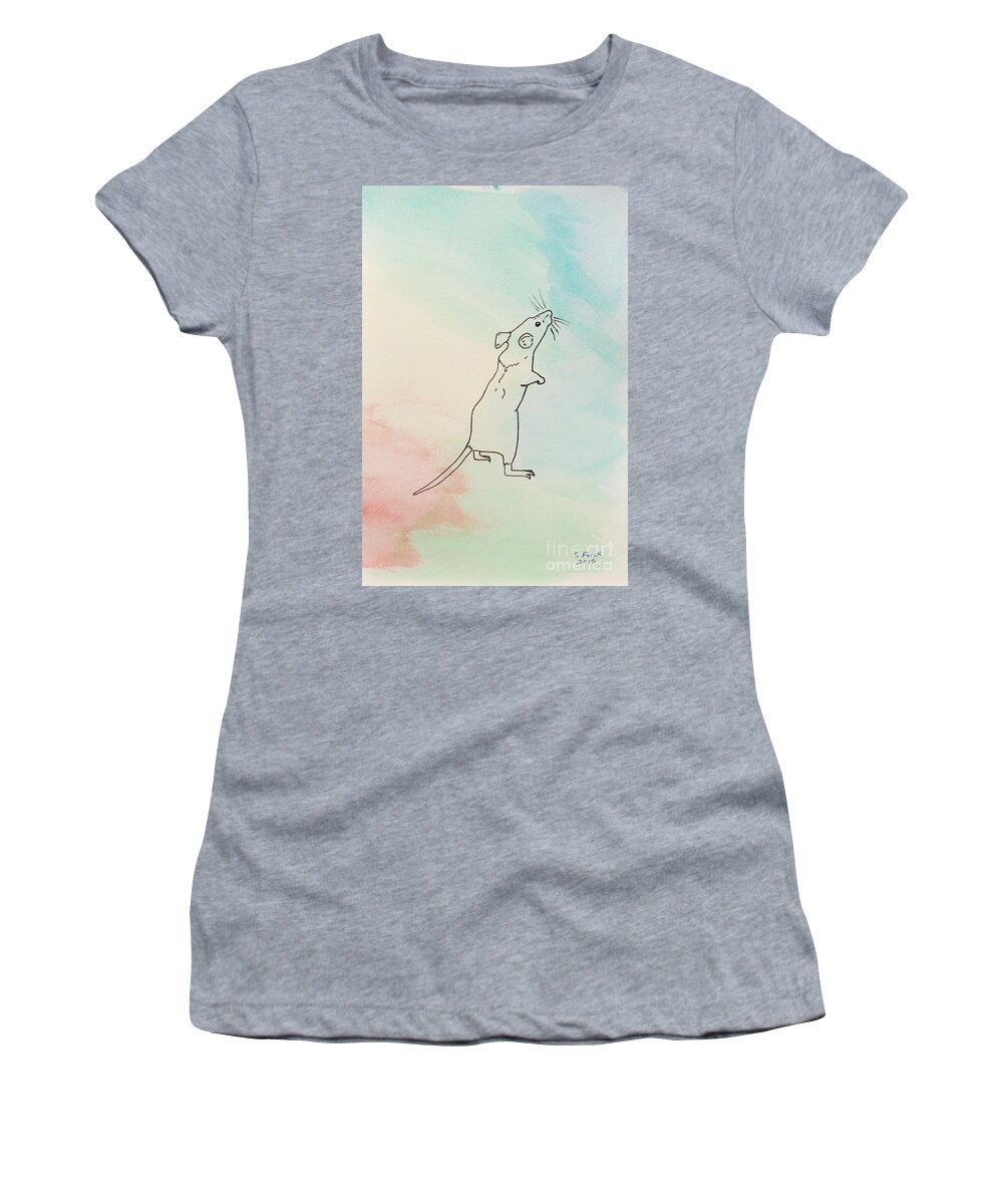 Mouse Women's T-Shirt featuring the painting Rainbow mouse by Stefanie Forck