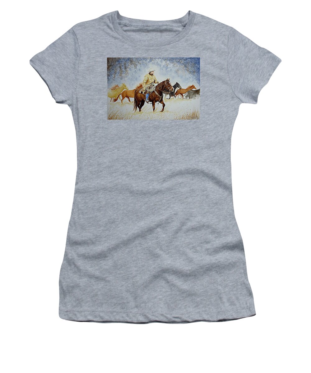 Art Women's T-Shirt featuring the painting Ranch Rider by Jimmy Smith