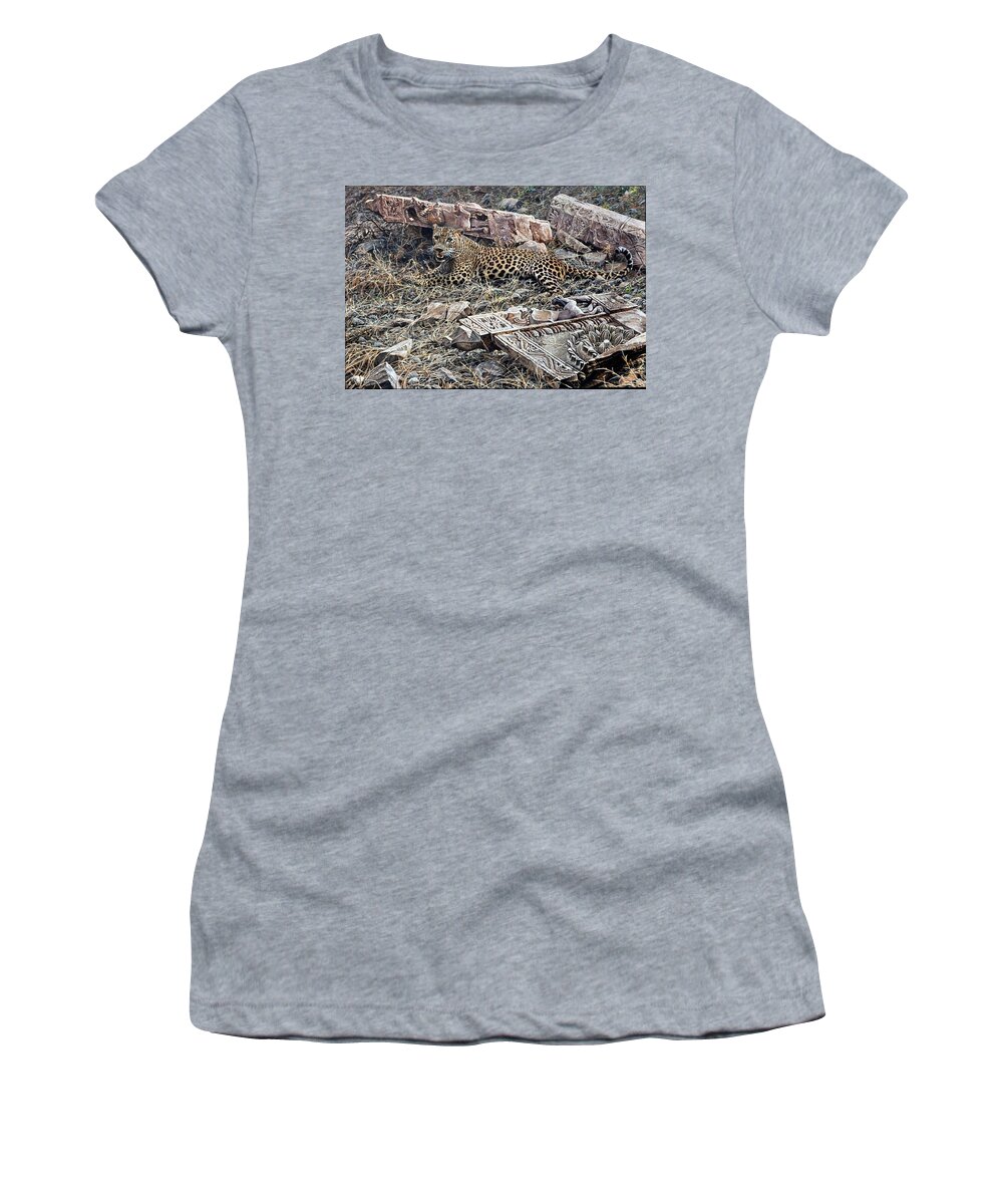 Wildlife Paintings Women's T-Shirt featuring the painting Ranthambore Apparition by Alan M Hunt