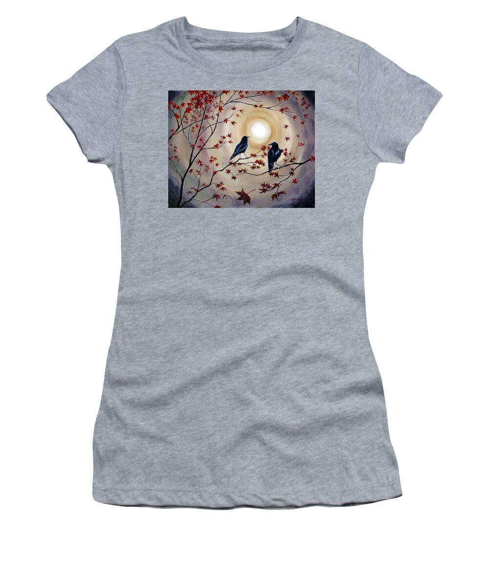 Raven Women's T-Shirt featuring the painting Ravens in Autumn by Laura Iverson