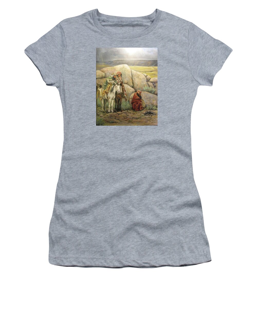 Paiute Indians Women's T-Shirt featuring the painting Reading Sign by Donna Tucker