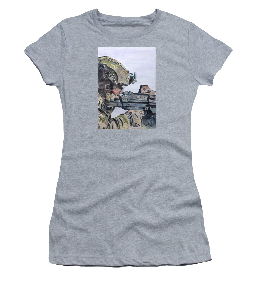 Military Women's T-Shirt featuring the painting Ready by Stan Tenney