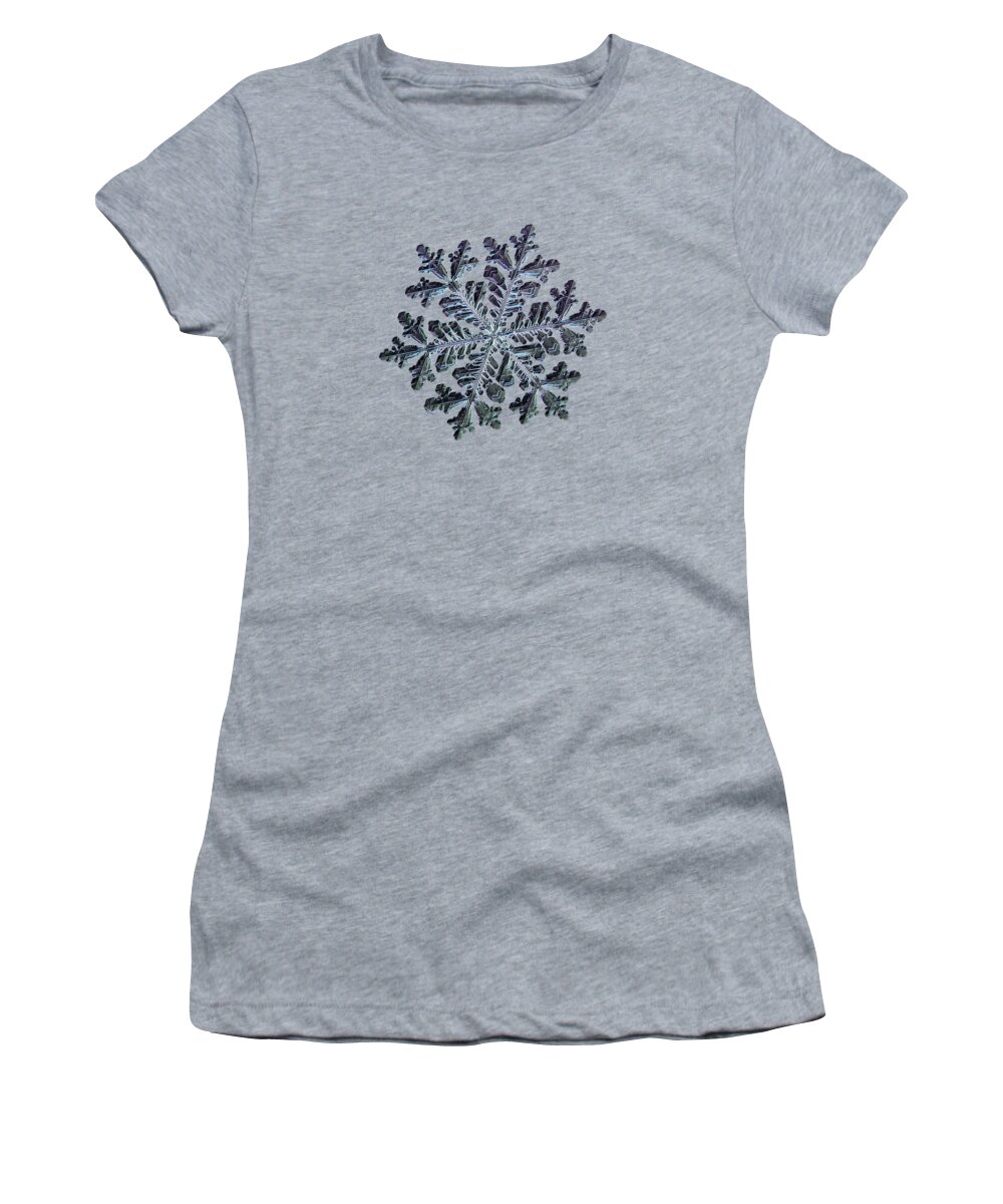 Snowflake Women's T-Shirt featuring the photograph Real snowflake - Hyperion dark by Alexey Kljatov