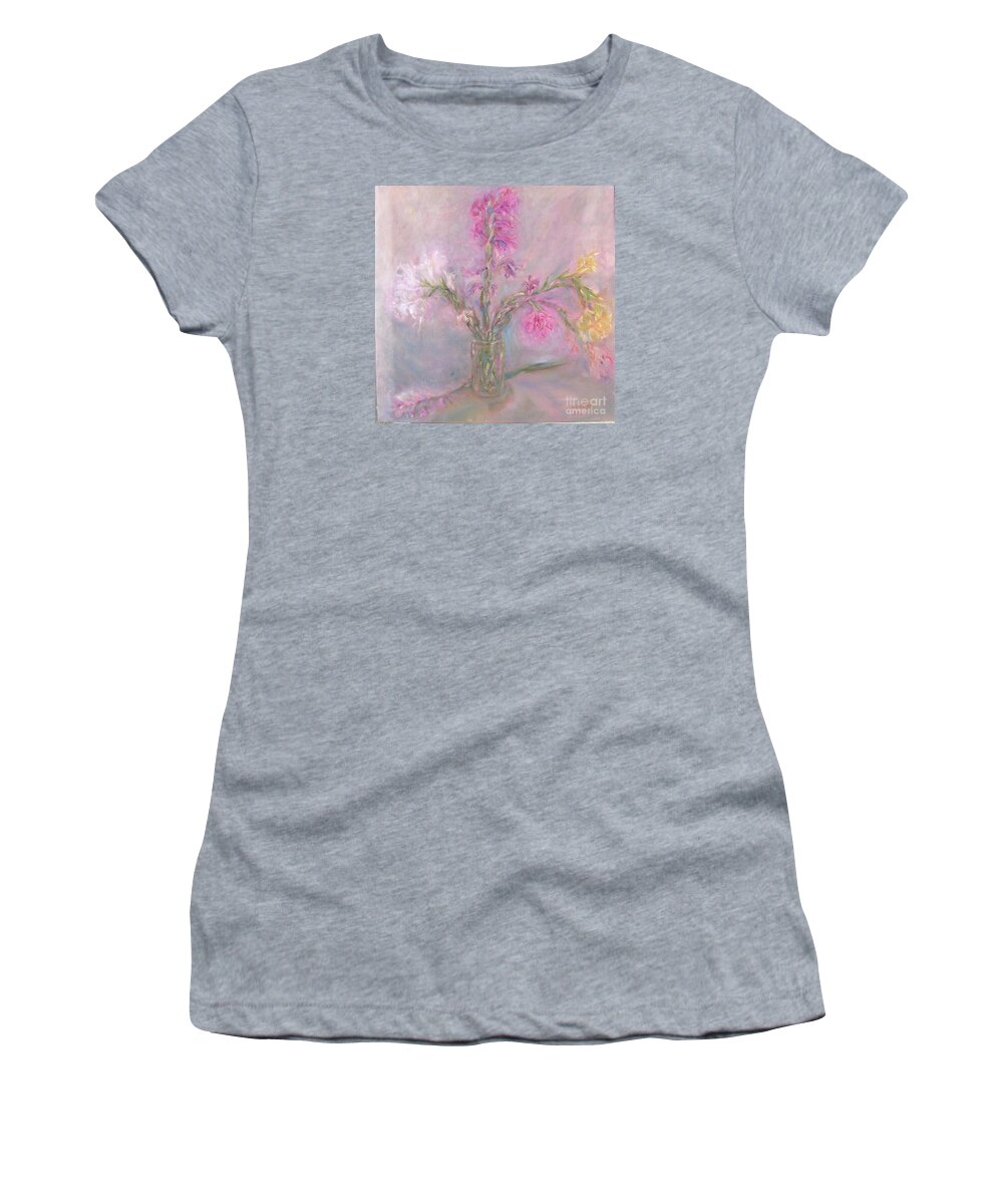 Pink Women's T-Shirt featuring the painting Recollection of The Dreamy Bloom by Sukalya Chearanantana