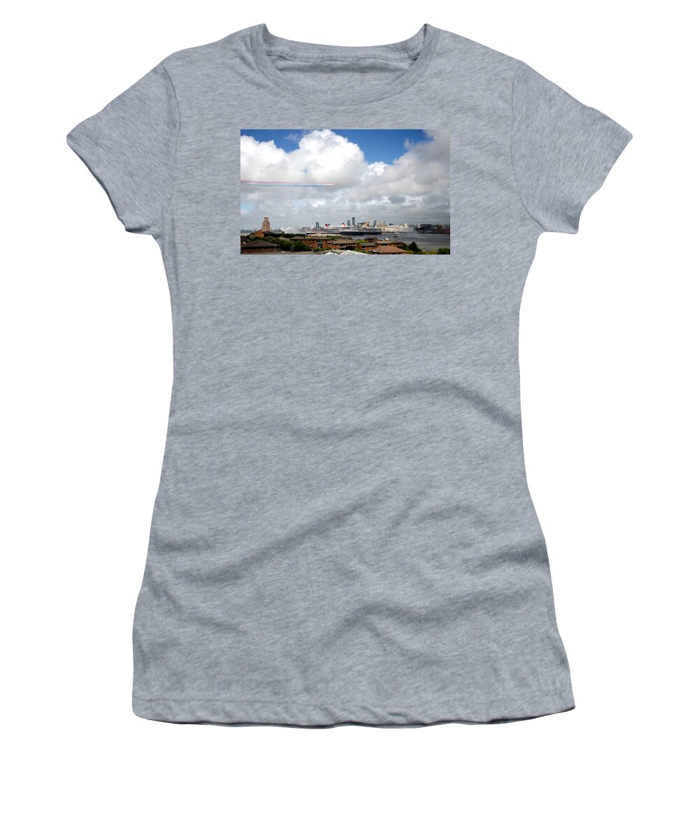 Cunard Women's T-Shirt featuring the photograph Red Arrows and the Three Queens by Spikey Mouse Photography