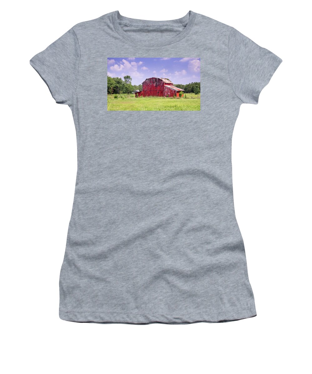 Landscape Women's T-Shirt featuring the photograph Red Barn at the Old Homestead by Douglas Barnett